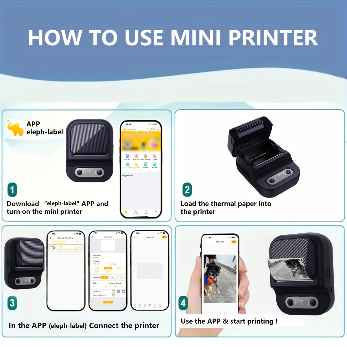 Portable Printer Mini Label Printer Self-adhesive Inkless 12-58mm Label Makers For Photo/Label/Home/Office/Business/Gifts As B21